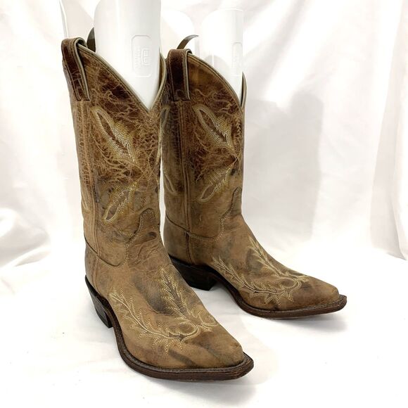 Justin Bent Rail 11" Distressed Tan Cowboy Boots BRL107 Wms EXCELLENT COND - Picture 4 of 13